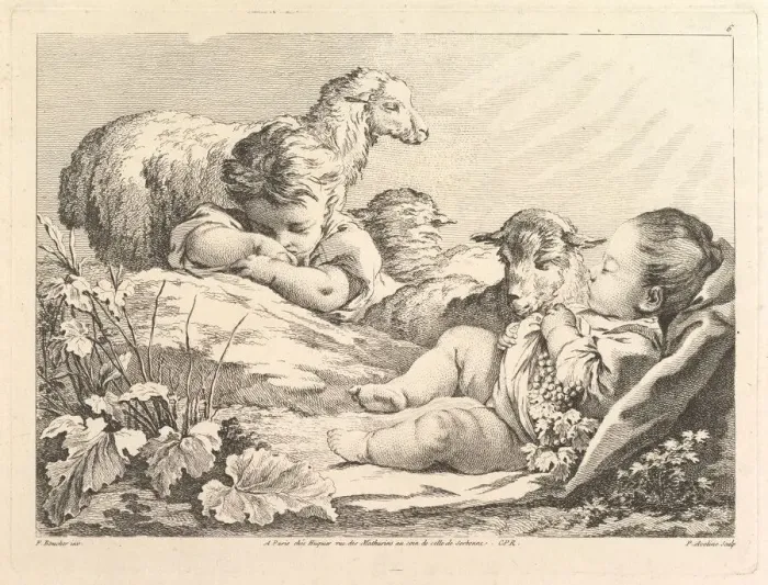 Framed Print : Two Sleeping Children With Three Sheep, 18th century. Creator: Pierre Alexandre Aveline Framed Print : Two Sleeping Children With Three Sheep, 18th century. Creator: Pierre Alexandre Aveline