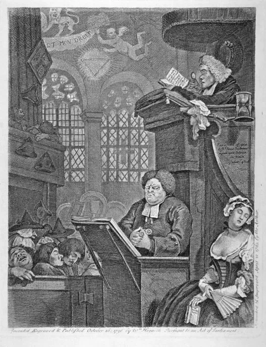 Framed Print : The sleeping congregation, 1736. Artist: William Hogarth Framed Print : The sleeping congregation, 1736. Artist: William Hogarth