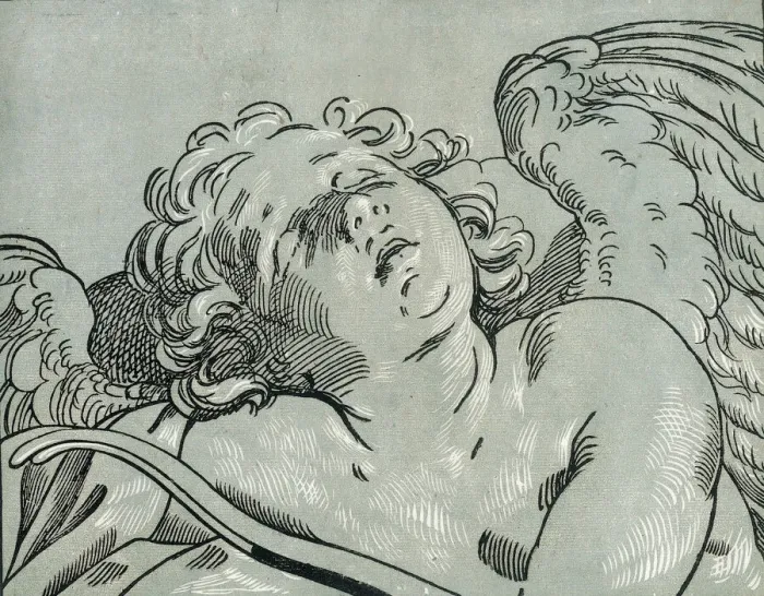 Framed Print : A sleeping cupid, 1630-45. Creator: Bartolomeo Coriolano Framed Print : A sleeping cupid, 1630-45. Creator: Bartolomeo Coriolano