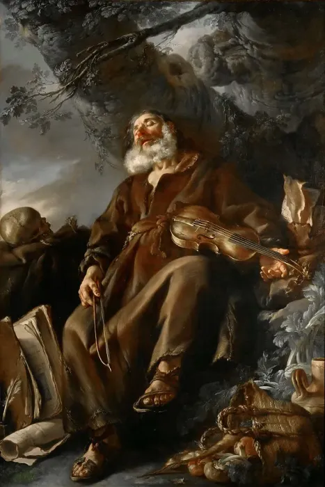 Framed Print : The sleeping hermit, 1750. Creator: Vien, Joseph Marie (1716-1809) Framed Print : The sleeping hermit, 1750. Creator: Vien, Joseph Marie (1716-1809)