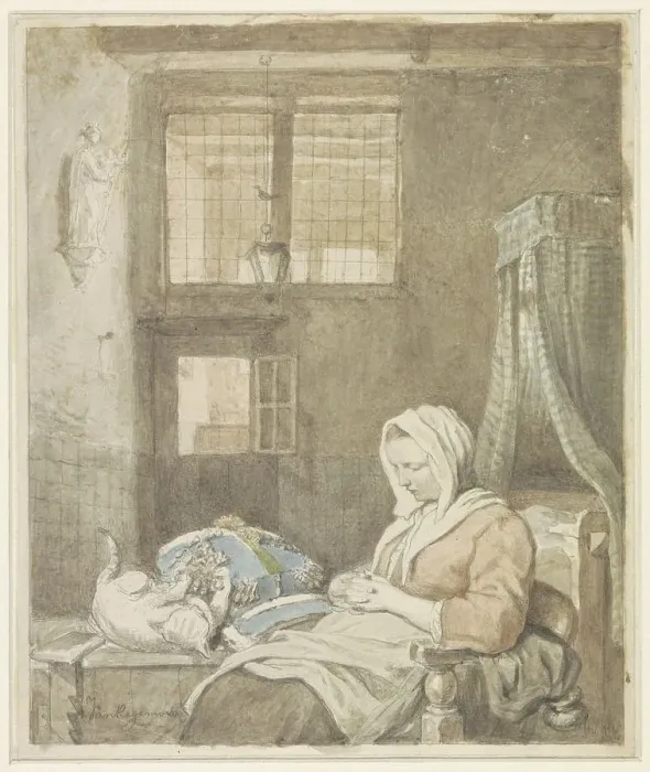 Framed Print : The sleeping lace worker, 1795-1873. Creator: Ignatius van Regemorter Framed Print : The sleeping lace worker, 1795-1873. Creator: Ignatius van Regemorter