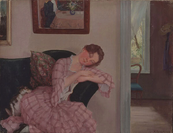 A sleeping Lady in Pink. Artist: Somov, Konstantin Andreyevich (1869-1939)