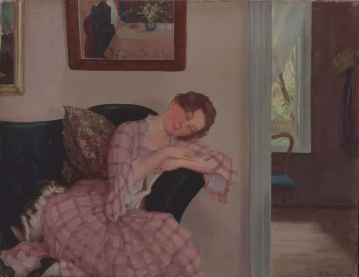 Framed Print : A sleeping Lady in Pink. Artist: Somov, Konstantin Andreyevich (1869-1939) Framed Print : A sleeping Lady in Pink. Artist: Somov, Konstantin Andreyevich (1869-1939)