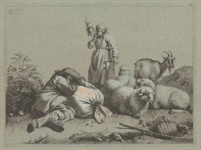 Framed Print : Sleeping Peasant and Standing Spinner, 1763. Creator: Francesco Londonio Framed Print : Sleeping Peasant and Standing Spinner, 1763. Creator: Francesco Londonio