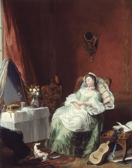 Framed Print : The sleeping reader. Creator: Ecole Francaise Framed Print : The sleeping reader. Creator: Ecole Francaise