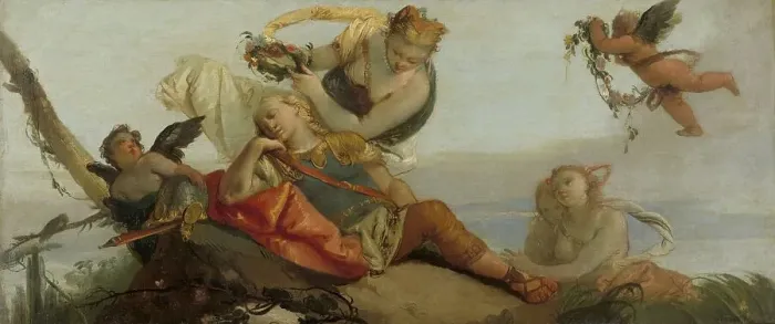 Framed Print : The Sleeping Rinaldo Crowned with Flowers by Armida (formerly entitled Sleeping Mars), 1750-1780. Creator: Francesco Zugno Framed Print : The Sleeping Rinaldo Crowned with Flowers by Armida (formerly entitled Sleeping Mars), 1750-1780. Creator: Francesco Zugno