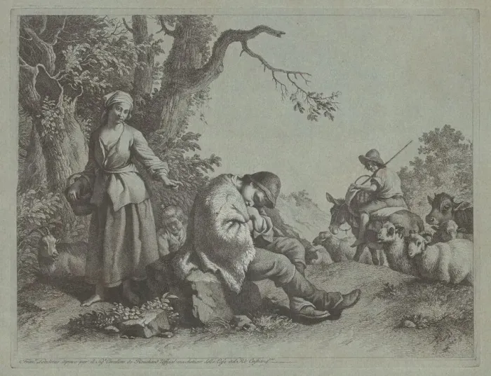 Framed Print : Sleeping Shepherd Boy and Woman with a Child, 1759 / 1782. Creator: Francesco Londonio Framed Print : Sleeping Shepherd Boy and Woman with a Child, 1759 / 1782. Creator: Francesco Londonio