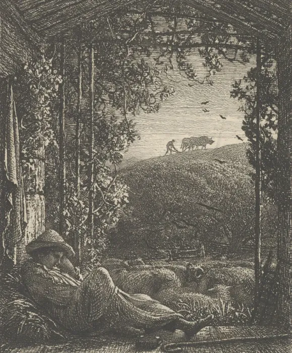 Framed Print : The Sleeping Shepherd; Early Morning, 1857. Creator: Samuel Palmer Framed Print : The Sleeping Shepherd; Early Morning, 1857. Creator: Samuel Palmer