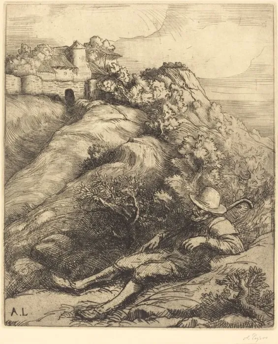 Framed Print : Sleeping Shepherd (Le repos du berger). Creator: Alphonse Legros Framed Print : Sleeping Shepherd (Le repos du berger). Creator: Alphonse Legros