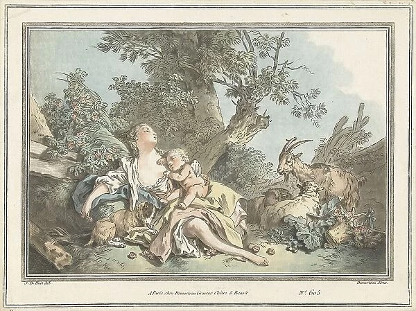 Sleeping Shepherdess and Cupid, 1760-1802. Creator: Gilles-Antoine Demarteau