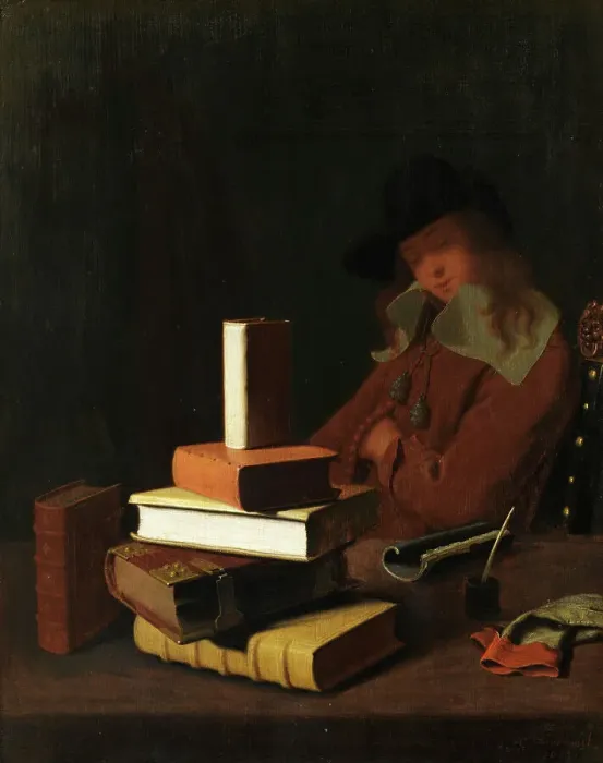 Framed Print : The Sleeping Student, 1663. Creator: Constantyn Verhout Framed Print : The Sleeping Student, 1663. Creator: Constantyn Verhout