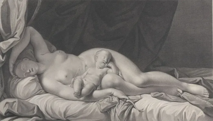 Framed Print : Sleeping Venus with Cupid in her lap, 1783. Creator: Quirin Mark Framed Print : Sleeping Venus with Cupid in her lap, 1783. Creator: Quirin Mark