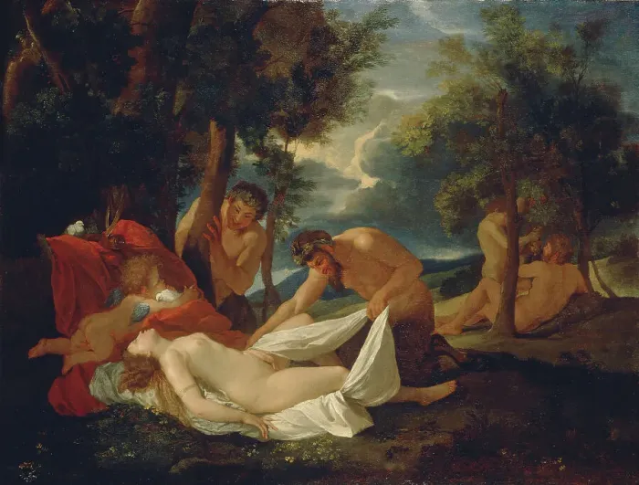 Framed Print : Sleeping Venus surprised by satyrs, c1625. Creator: Poussin, Nicolas (1594-1665) Framed Print : Sleeping Venus surprised by satyrs, c1625. Creator: Poussin, Nicolas (1594-1665)