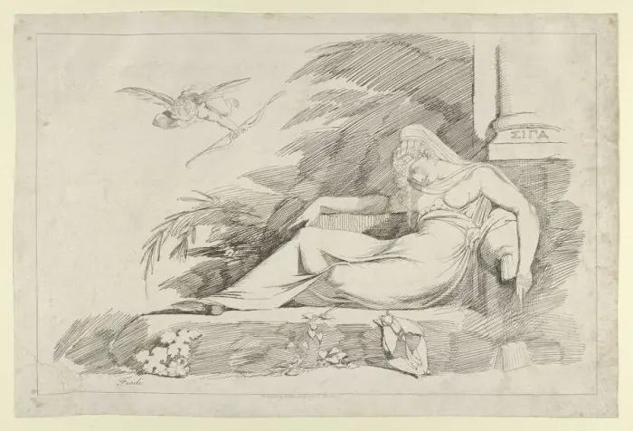 Framed Print : Sleeping Woman with a Cupid (Hush), 1780-90. Creator: Henry Fuseli Framed Print : Sleeping Woman with a Cupid (Hush), 1780-90. Creator: Henry Fuseli