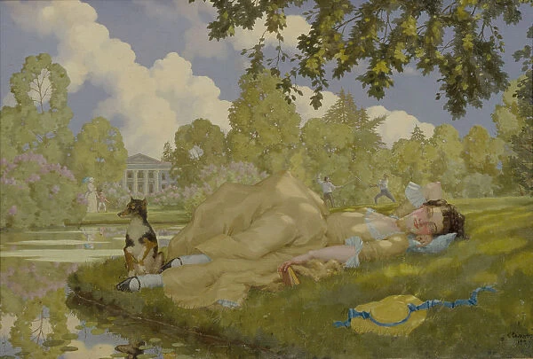 Sleeping Woman in a Park, 1922. Artist: Somov, Konstantin Andreyevich (1869-1939)
