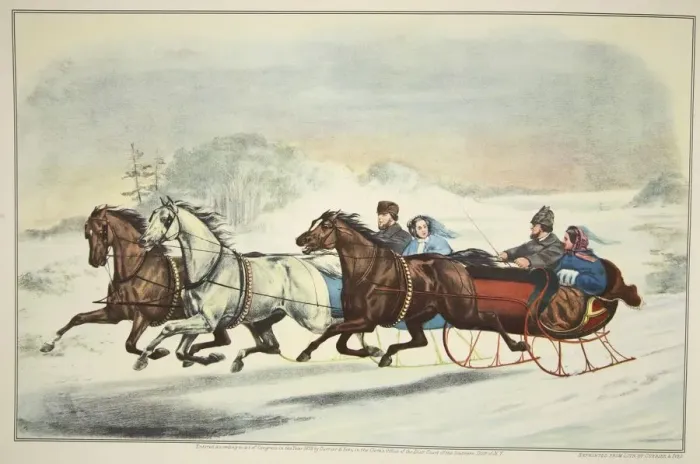 Framed Print : The Sleigh Race, pub. 1859, Currier & Ives (Colour Lithograph) Framed Print : The Sleigh Race, pub. 1859, Currier & Ives (Colour Lithograph)