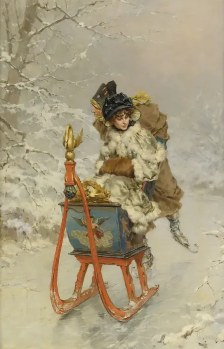Framed Print : The Sleigh Ride. Artist: Kaemmerer, Frederik Hendrik (1839-1902) Framed Print : The Sleigh Ride. Artist: Kaemmerer, Frederik Hendrik (1839-1902)