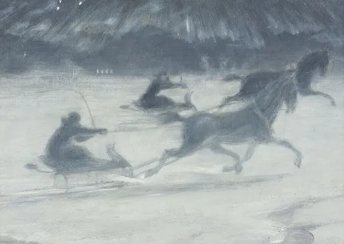 Framed Print : Sleighing on the Ice. Illustration for a Short Story by Per Hallström, 1907. Creator: Johan Axel Gustav Acke Framed Print : Sleighing on the Ice. Illustration for a Short Story by Per Hallström, 1907. Creator: Johan Axel Gustav Acke