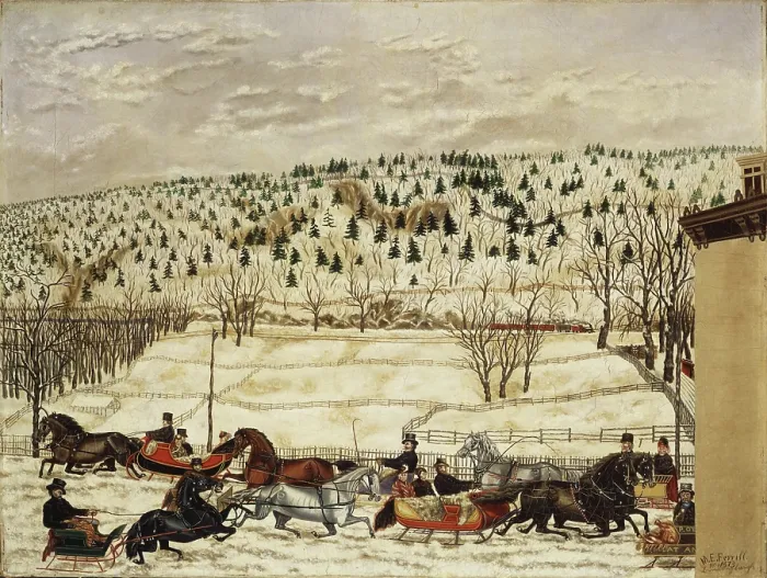 Framed Print : Sleighing Scene, 1873. Creator: Martin Edgar Ferrill Framed Print : Sleighing Scene, 1873. Creator: Martin Edgar Ferrill