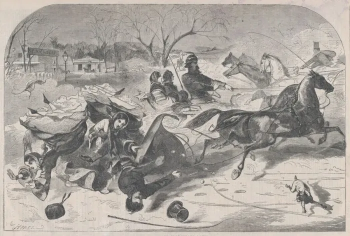 Framed Print : The Sleighing Season - The Upset (Harpers Weekly, Vol. IV), January 14, 1860 Framed Print : The Sleighing Season - The Upset (Harpers Weekly, Vol. IV), January 14, 1860