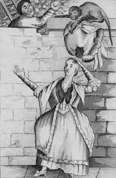 Framed Print : Slight of hand by a Monkey - or the Ladys head unloaded, c1812 Framed Print : Slight of hand by a Monkey - or the Ladys head unloaded, c1812