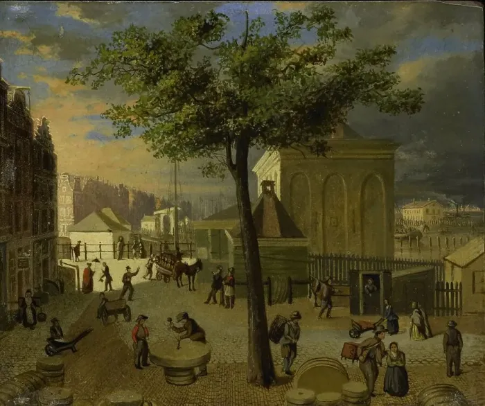 Framed Print : The Slijpsteenmarkt and Het Zeerecht, Amsterdam, 1825-1874. Creator: Unknown Framed Print : The Slijpsteenmarkt and Het Zeerecht, Amsterdam, 1825-1874. Creator: Unknown