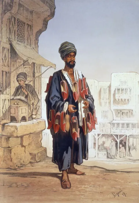 Framed Print : The slipper seller, 1862. Artist: Amadeo Preziosi Framed Print : The slipper seller, 1862. Artist: Amadeo Preziosi