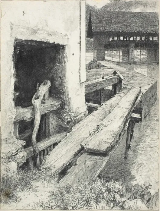 Framed Print : Sluice, 1885. Creator: Adolph Menzel Framed Print : Sluice, 1885. Creator: Adolph Menzel