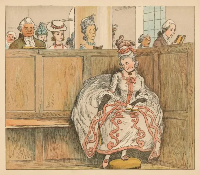 Framed Print : She never slumber d in her pew, c1885, (1934). Creator: Randolph Caldecott