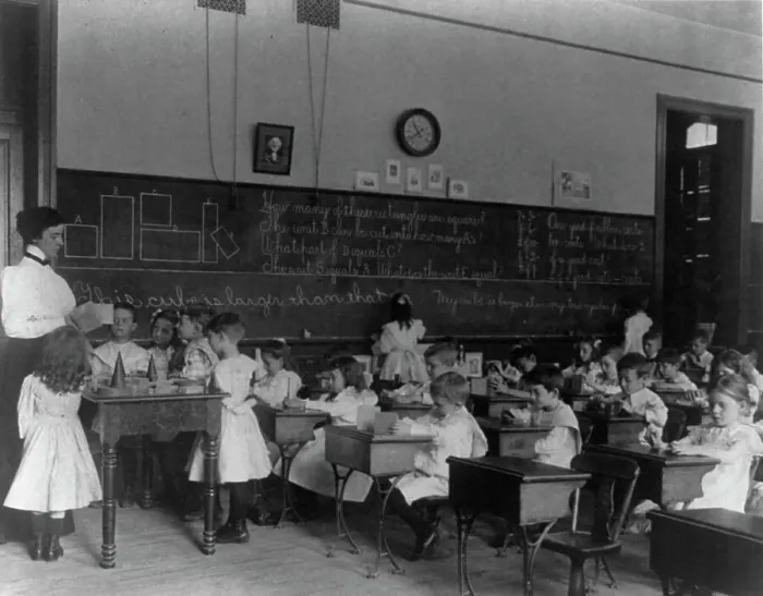 Framed Print : Small children studying geometry in a classroom in Washington, D.C. (1899?). Creator: Frances Benjamin Johnston Framed Print : Small children studying geometry in a classroom in Washington, D.C. (1899?). Creator: Frances Benjamin Johnston