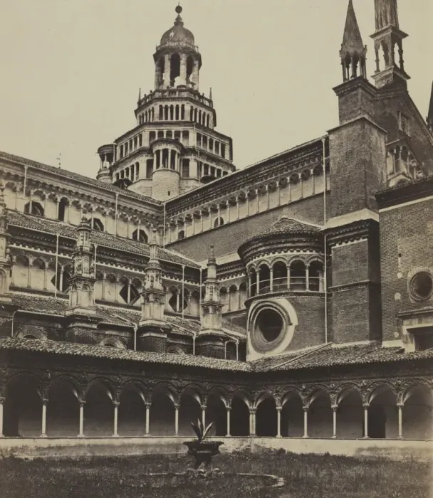 Framed Print : The Small Cloister of the Monastery at Pavia, c. 1860s. Creator: Maurizio Lotze (Italian Framed Print : The Small Cloister of the Monastery at Pavia, c. 1860s. Creator: Maurizio Lotze (Italian