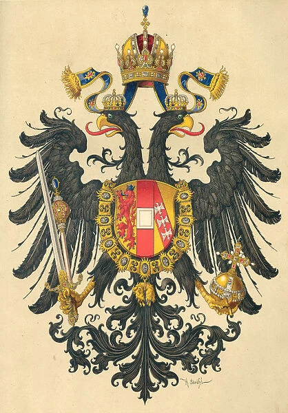 Small coat of arms of the Empire of Austria, 1890. Creator: Strohl, Hugo Gerard (1851-1919)