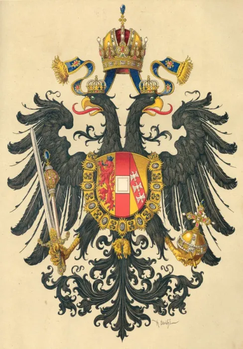 Framed Print : Small coat of arms of the Empire of Austria, 1890. Creator: Strohl, Hugo Gerard (1851-1919) Framed Print : Small coat of arms of the Empire of Austria, 1890. Creator: Strohl, Hugo Gerard (1851-1919)