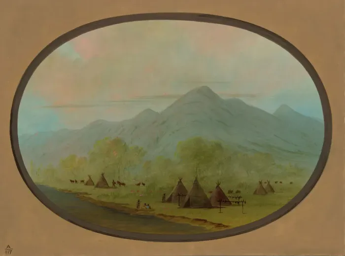 Framed Print : A Small Crow Village, 1855 / 1869. Creator: George Catlin Framed Print : A Small Crow Village, 1855 / 1869. Creator: George Catlin