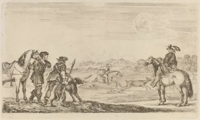 Framed Print : Small Deer Chased by a Cavalier. Creator: Stefano della Bella Framed Print : Small Deer Chased by a Cavalier. Creator: Stefano della Bella