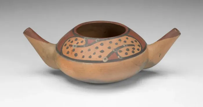 Framed Print : Small Double Spout Bowl with Repeated Curving Motif, c. A. D. 500  /  700. Creator: Unknown