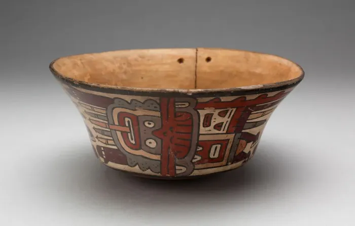 Framed Print : Small Flaring Bowl Depicting Costumed Ritual Performers [Cracked], 180 B. C.  /  A. D. 500