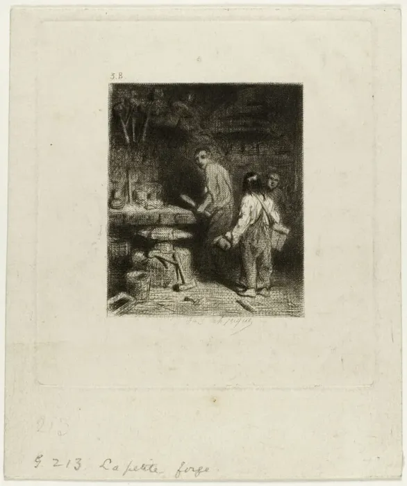 Framed Print : The Small Forge, 1843. Creator: Charles Emile Jacque Framed Print : The Small Forge, 1843. Creator: Charles Emile Jacque