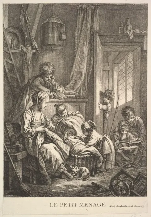 Framed Print : The Small Household, mid to late 18th century. Creator: Jacques Gabriel Huquier Framed Print : The Small Household, mid to late 18th century. Creator: Jacques Gabriel Huquier