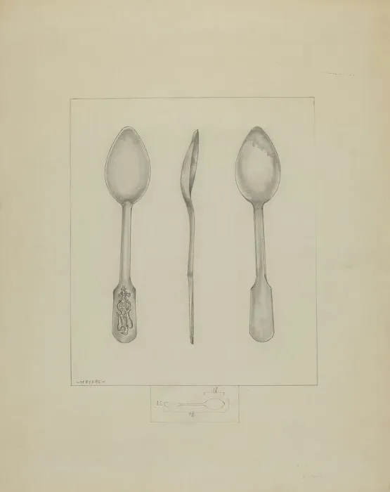 Framed Print : Small Pewter Spoon, c. 1936. Creator: Henry Meyers Framed Print : Small Pewter Spoon, c. 1936. Creator: Henry Meyers