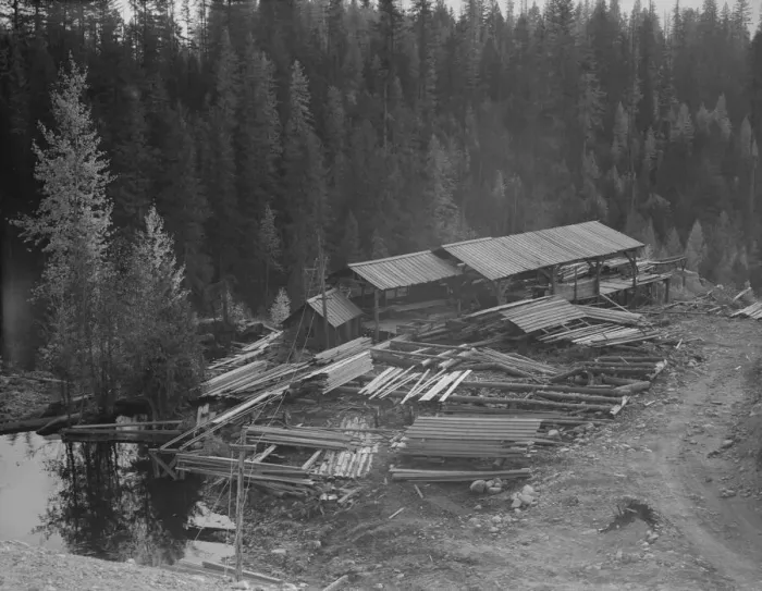 Framed Print : Small privately owned mill in the woods, recently discontinued, Mission Creek, Idaho, 1939 Creator: Dorothea Lange Framed Print : Small privately owned mill in the woods, recently discontinued, Mission Creek, Idaho, 1939 Creator: Dorothea Lange