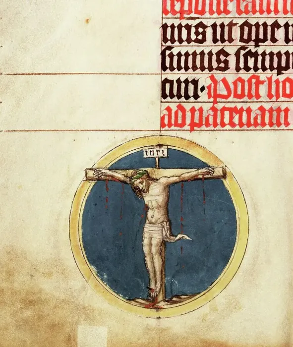 Framed Print : Small roundel with the crucified Christ; Collegium Ducale, about 1420-1430. Creator: Master Michael Framed Print : Small roundel with the crucified Christ; Collegium Ducale, about 1420-1430. Creator: Master Michael