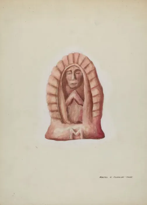 Framed Print : Small Statue of Guadalupe Cut in Stone, c. 1937. Creator: Majel G. Claflin Framed Print : Small Statue of Guadalupe Cut in Stone, c. 1937. Creator: Majel G. Claflin