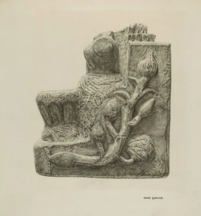 Framed Print : Small Stone Fountain, c. 1942. Creator: Ursula Lauderdale Framed Print : Small Stone Fountain, c. 1942. Creator: Ursula Lauderdale