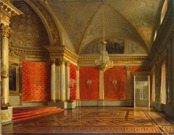 Framed Print : The Small Throne Room of the Winter Palace, 1837. Artist: Zaryanko, Sergei Konstantinovich (1818-1870) Framed Print : The Small Throne Room of the Winter Palace, 1837. Artist: Zaryanko, Sergei Konstantinovich (1818-1870)