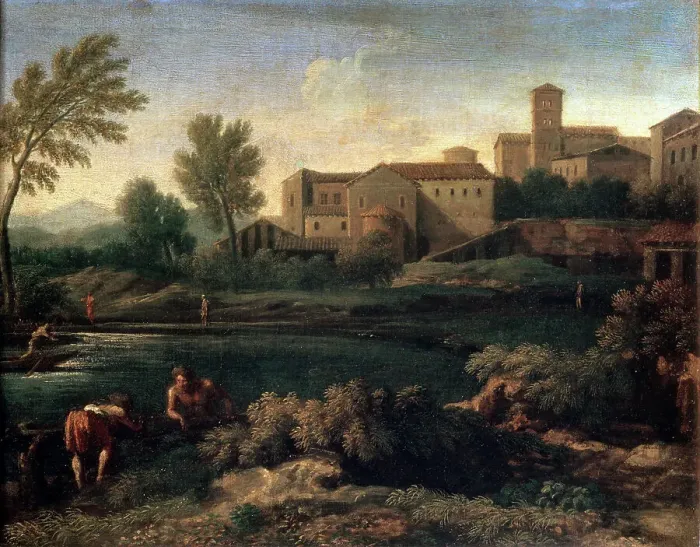 Framed Print : A Small Town in Latium, 1660s. Artist: Gaspard Dughet Framed Print : A Small Town in Latium, 1660s. Artist: Gaspard Dughet