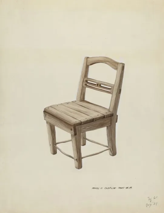 Framed Print : Small Wooden Chair, c. 1937. Creator: Majel G. Claflin Framed Print : Small Wooden Chair, c. 1937. Creator: Majel G. Claflin