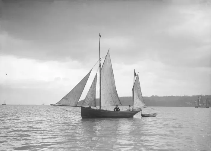 Framed Print : Small yawl under sail, 1912. Creator: Kirk & Sons of Cowes Framed Print : Small yawl under sail, 1912. Creator: Kirk & Sons of Cowes