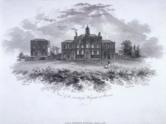 Framed Print : Smallpox Hospital, Battle Bridge (now Kings Cross), London, 1806 Framed Print : Smallpox Hospital, Battle Bridge (now Kings Cross), London, 1806