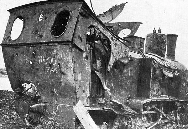 Smashed locomotive at Peronne, France, First World War, 1917, (c1920)